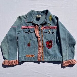 Beetle Juice 2X Girls Denim Jacket 6X – Vintage Y2K Embroidered Ruffle Trim